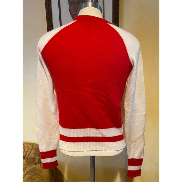 Aqua 100% Cashmere Color Block (Red/Cream) Sweater Ladies XS - Picture 3 of 3